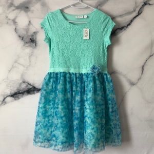 Girls Sleeveless Lace And Rose Printed Tutu Dress